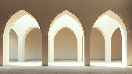Fototapeta premium Traditional Emirati courtyard architecture with arches, open space for copy