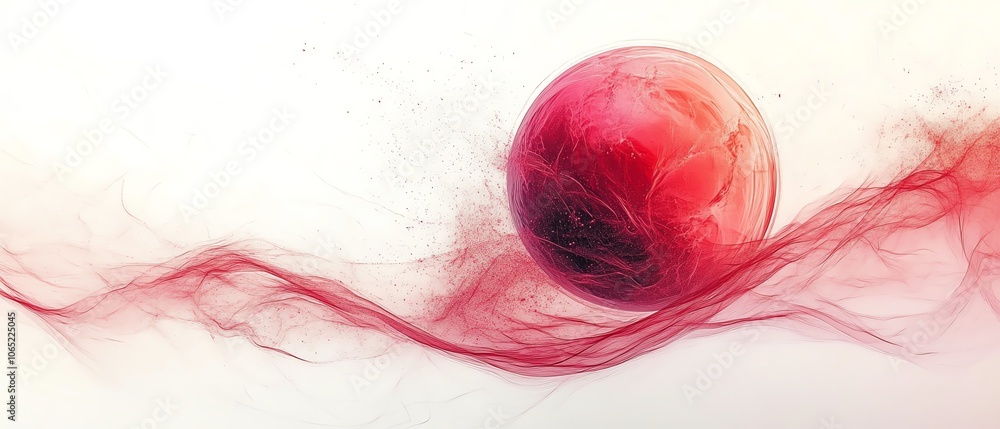 Aufkleber abstract minimalistic design featuring a red and pink sphere, orbiting lines, modern space drawing c