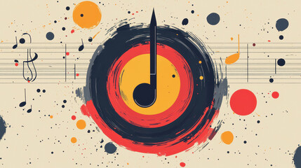 Obraz premium Musical note with pen in the center around a rotating staff. .