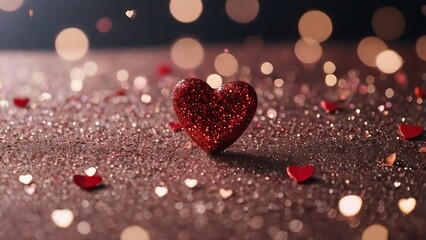 Obraz premium Happy valentine's day abstract bokeh background with red heart , copy space magic mini heart bokeh glitter with blinking love background 