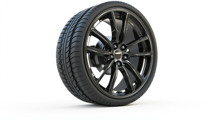 Obraz premium A close-up of a car wheel and tire on a white background, highlighting its design and durability for automotive advertising.