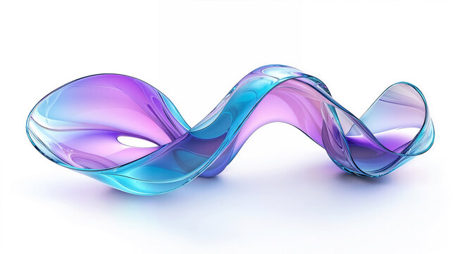 3D Glass Ribbon with Pastel Gradient on White Background - Abstract Minimalist Design