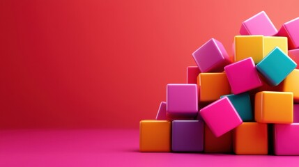 Obraz premium Explore vibrant geometric cube clusters with colorful square overlays in a modern abstract background