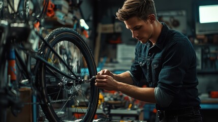 Obraz premium The Bicycle Repair in Workshop