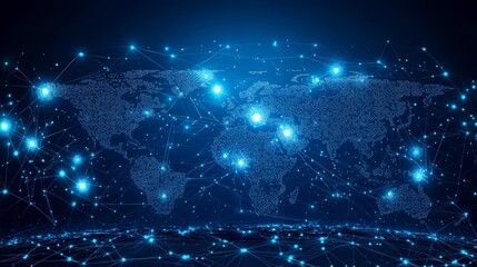 Global Network Connectivity in Blue Light with World Map Overlay