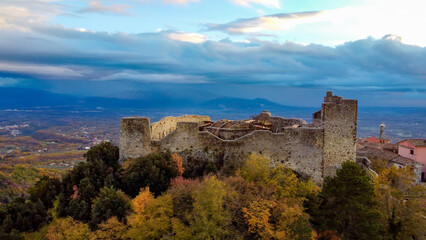 Fototapeta premium Castel S.Pietro Romano, Lazio, Italy. Aerial drone view.