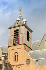 Clock tower of the historic Hooglandse kerk church in Leiden, Netherlands