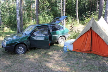 camping in the forest