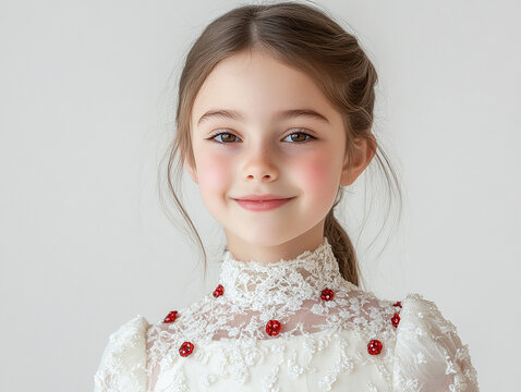 Beautiful cute little girl on white background, girl holiday atmosphere, Christmas beauty wallpaper