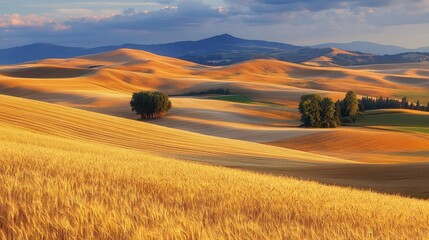Obraz premium Wide landscape with golden wheat fields