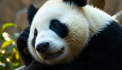 Fototapeta premium Beautiful giant panda with gentle expression and soft fur reflecting its peaceful demeanor