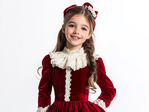 Beautiful cute little girl on white background, girl holiday atmosphere, Christmas beauty wallpaper