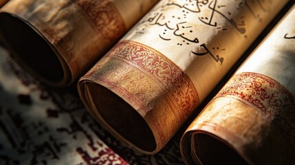 Arabic calligraphy scroll showcasing traditional Emirati script. Copy space