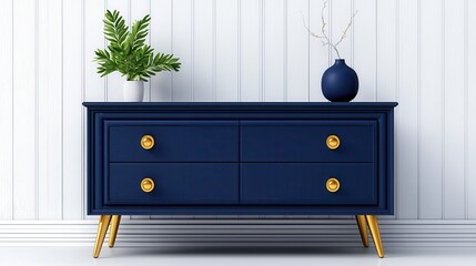 Stylish Matte Navy Blue Sideboard with Elegant Accents