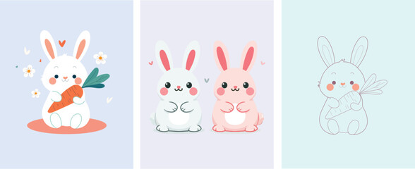 Obraz premium Collection of cute bunny illustrations in a simple style EPS 10