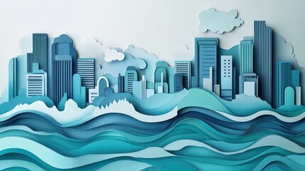 Colorful Paper Cut-Out Infographic on Flood Resilience: Community Strategies, Educational Layout, Engaging Symbols, and Whimsical Handcrafted Aesthetic for Awareness and Preparedness.