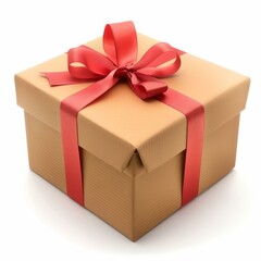 Obraz premium Golden gift box wrapped with a red ribbon, symbolizing celebration and special occasions
