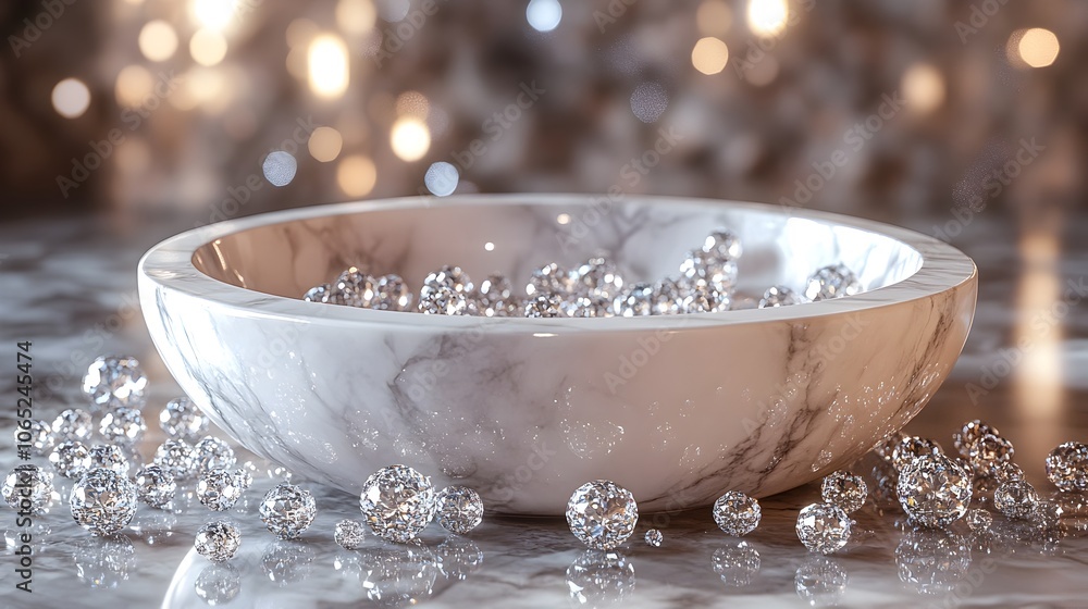 Poster luxurious marble podium adorned with a cascading display of sparkling diamonds capturing a high end 