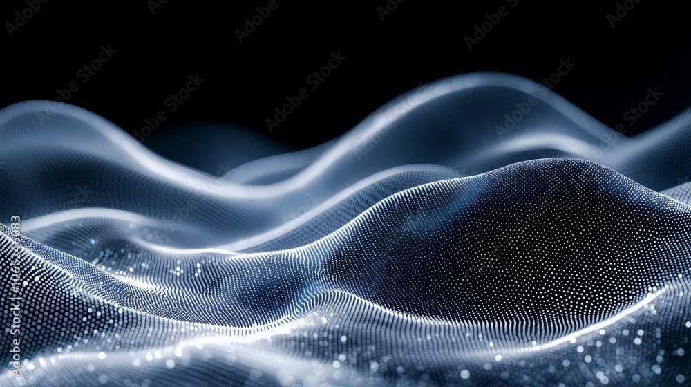 Poster curved lines and dots in abstract light formation