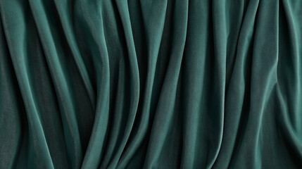 Obraz premium Close-up of elegant, dark green draped fabric with soft flowing folds and smooth texture.