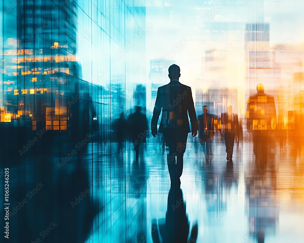Poster a captivating business networking concept featuring business people silhouettes and social media ico