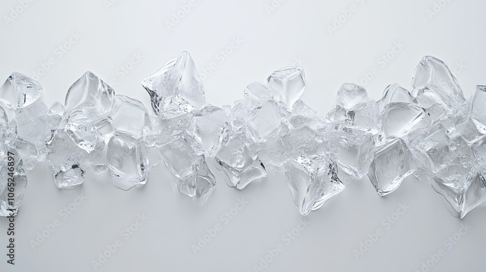 Poster clear ice cubes arranged symmetrically on a plain surface. copy space