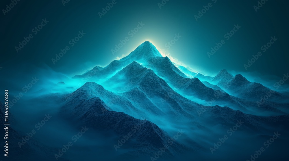 Poster abstract triangular mountain structures in blue light