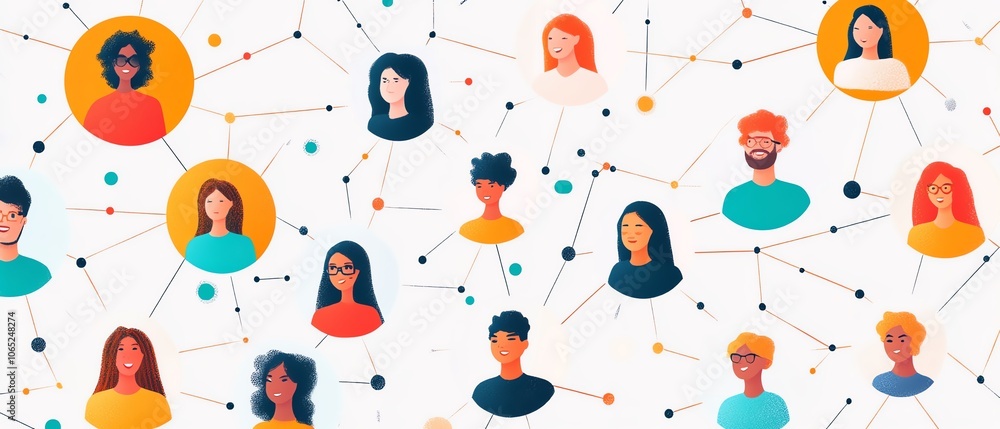 Aufkleber abstract graphic depicting interconnected individuals in a digital network