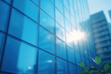 Blue Glass Facade with Sunlight Reflection