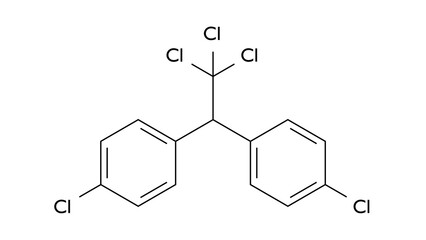 ddt molecule, structural chemical formula, ball-and-stick model, isolated image insecticide