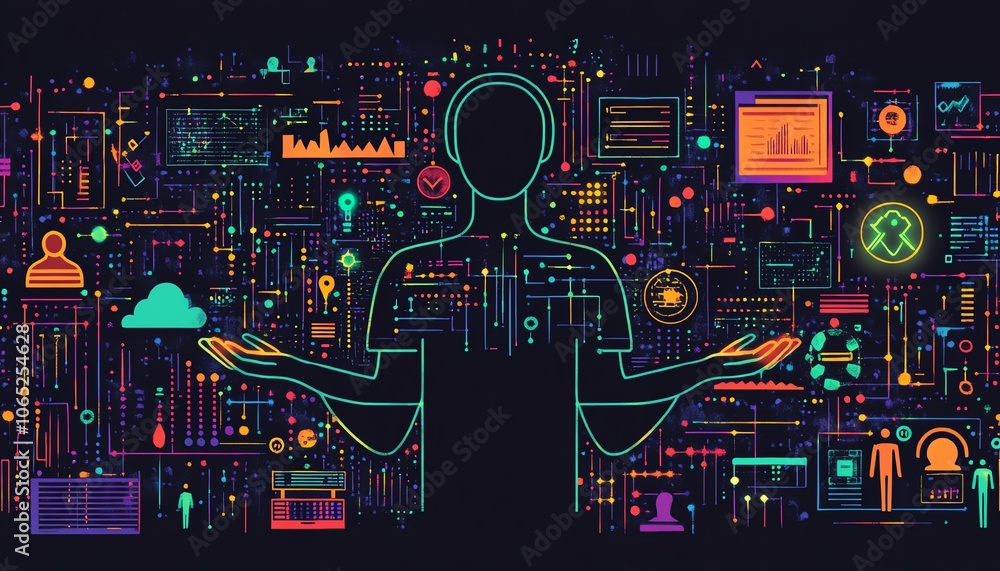 Aufkleber stylized image of hands holding a digital interface