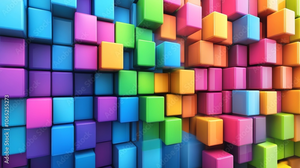 Poster abstract background of colorful 3d cubes, bright and vibrant design with dynamic perspective