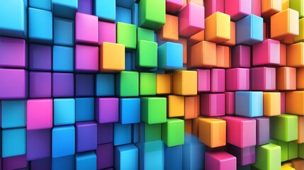 Obraz premium Abstract Background of Colorful 3D Cubes, Bright and Vibrant Design with Dynamic Perspective