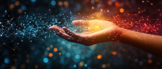 Vibrant depiction of a hand supporting social media icons