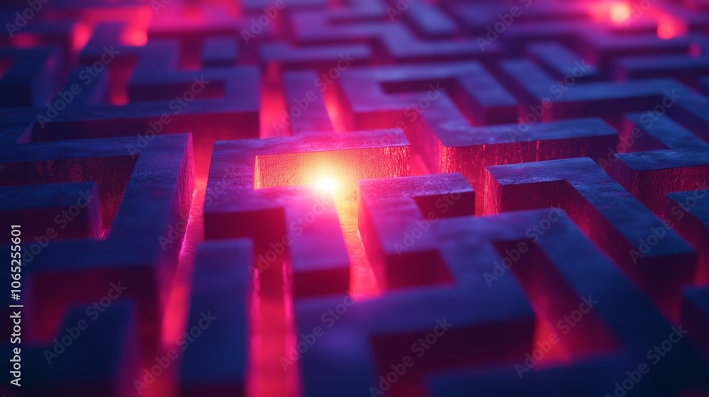 Poster glowing maze with central point in abstract design