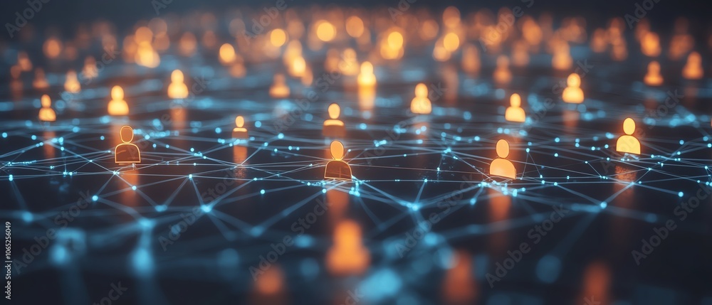 Poster Visual representation of a straightforward network of individuals connected online, emphasizing the link between human resources and business, with a clean and contemporary design