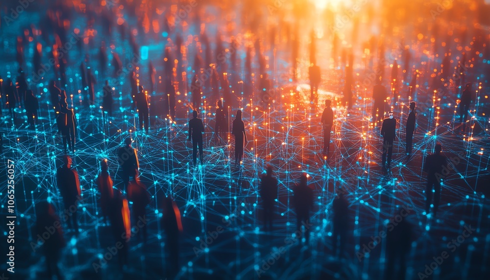 Poster visual representation of a network of people linked by intricate lines