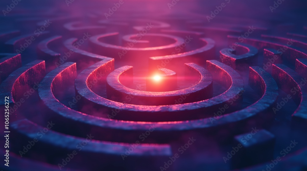 Poster glowing maze with central point in abstract design