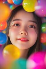 Obraz premium Cheerful Girl in a Bright and Fun Playground Setting