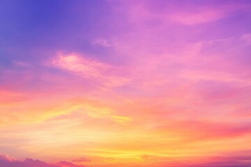 Naklejka premium Mysterious evening scene blended in bright hues of coral, magenta, and lavender, embellished with ethereal clouds, evoking a serene sense of tranquility