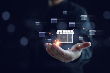 Franchise business concept, franchise business or marketing expansion for growth, franchise marketing system in global business network, brand building and modern technology.