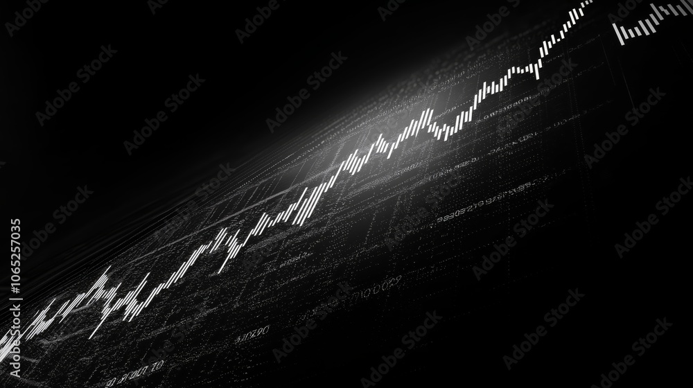 Poster graphical representation of ascending lines on black background