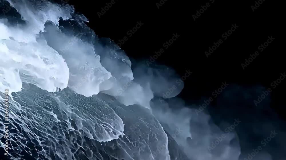 Poster translucent waves crashing in slow motion against a dark backdrop reveal the elegance of water dynam