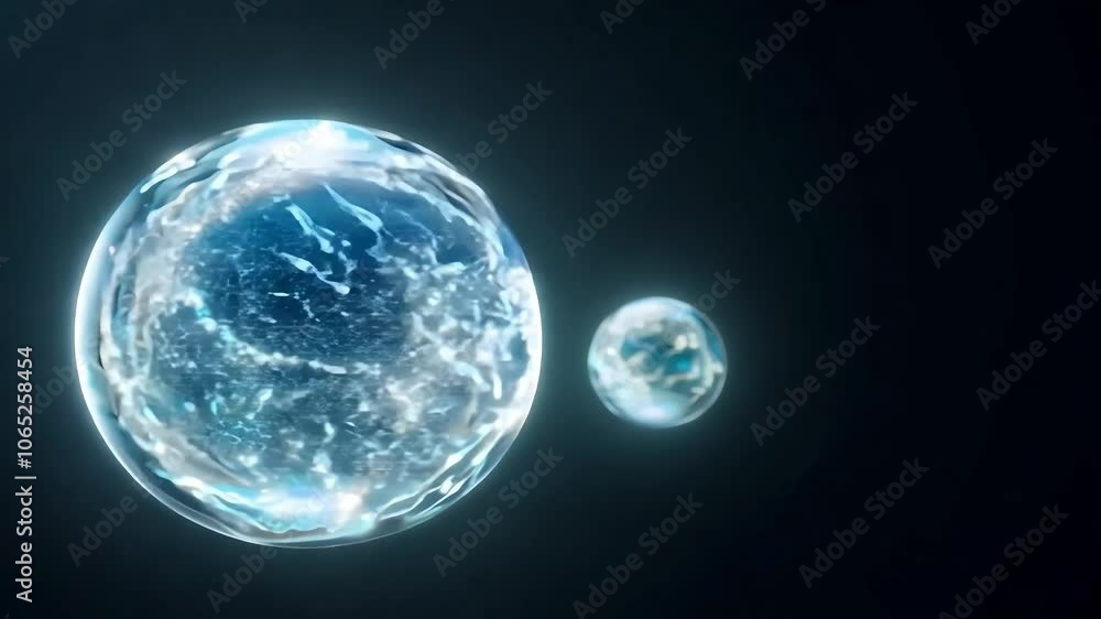 Aufkleber abstract animation of a translucent digital globe with glowing continents and a smaller moon, slowly