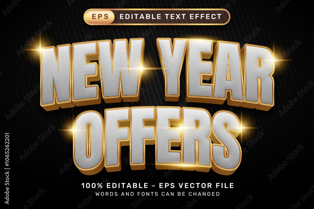 Poster happy new year offers 3d text effect and editable text effect with luxury color
