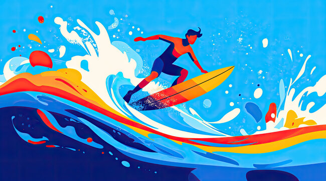 Surfer Riding a Wave in an Exhilarating Pose