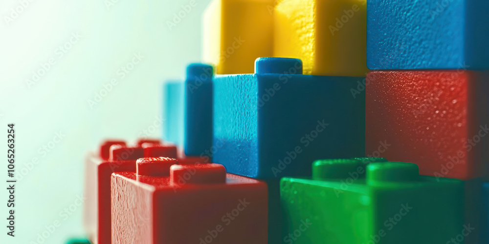 Aufkleber A stack of colorful with a blue and red block in the middle