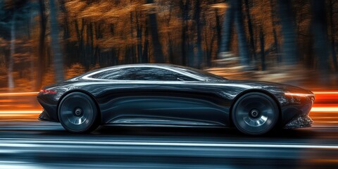Gliding Through Darkness: Car Surrounded by Trees
