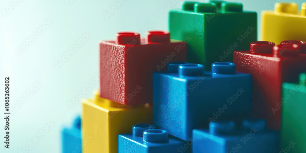 Poster a stack of colorful with a blue one on top