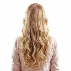 Naklejka premium Back view of blonde woman with long healthy curly hair posing on white background in studio